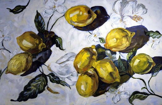 leah bradley still life magnolia lemons painting oils