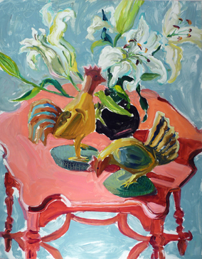 Pink Table With Chickens